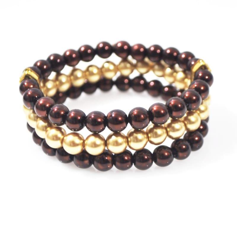Brown And Gold Multi Strand Glass Pearl Bracelets - Handmade