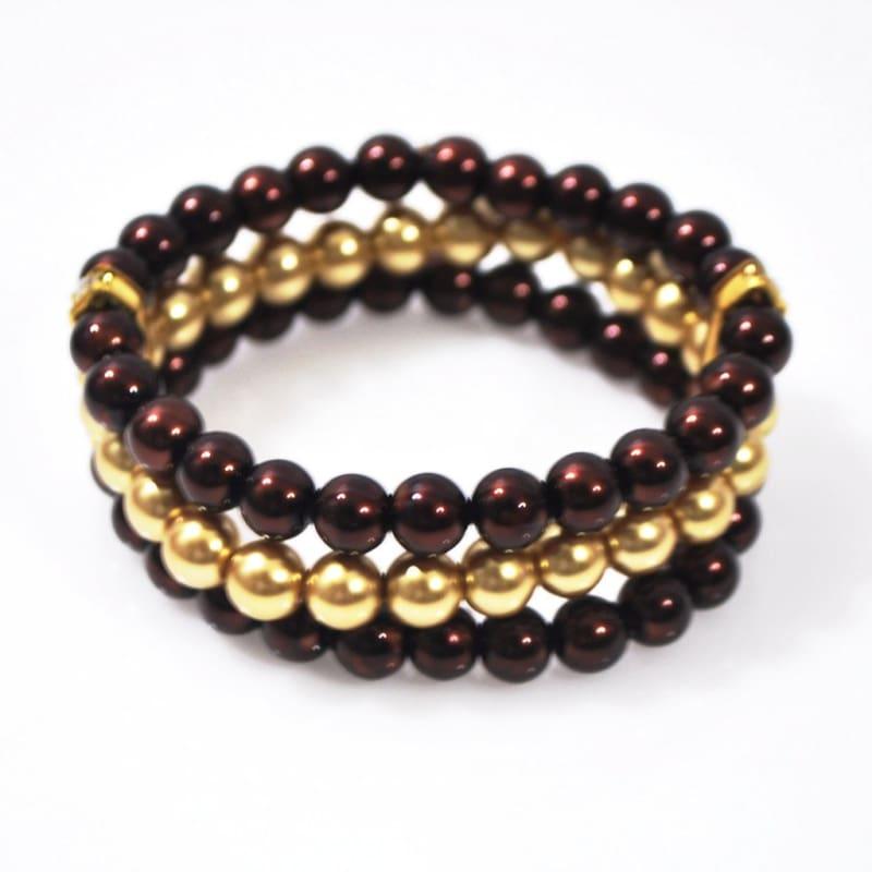 Brown And Gold Multi Strand Glass Pearl Bracelets - Handmade