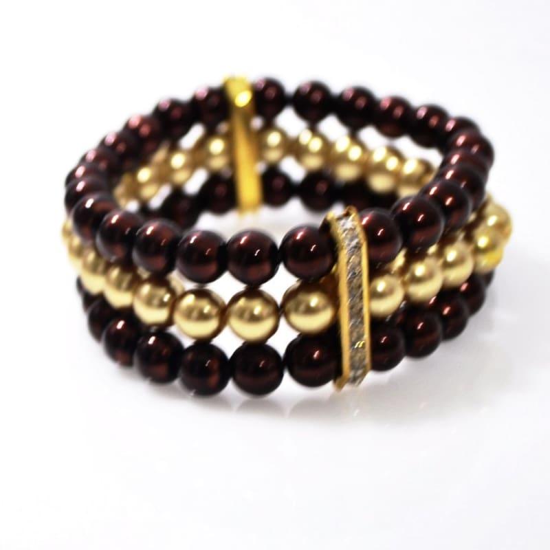 Brown And Gold Multi Strand Glass Pearl Bracelets - Handmade