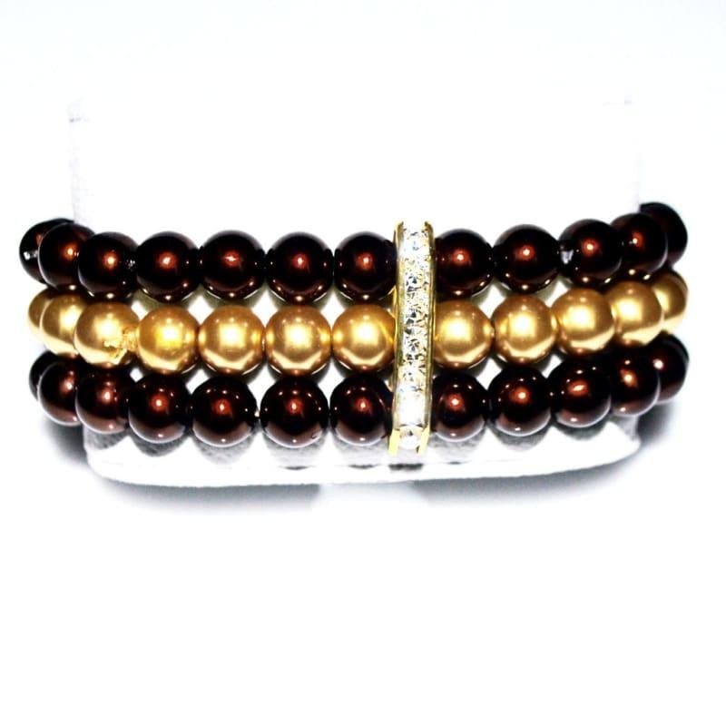 Brown And Gold Multi Strand Glass Pearl Bracelets - Handmade