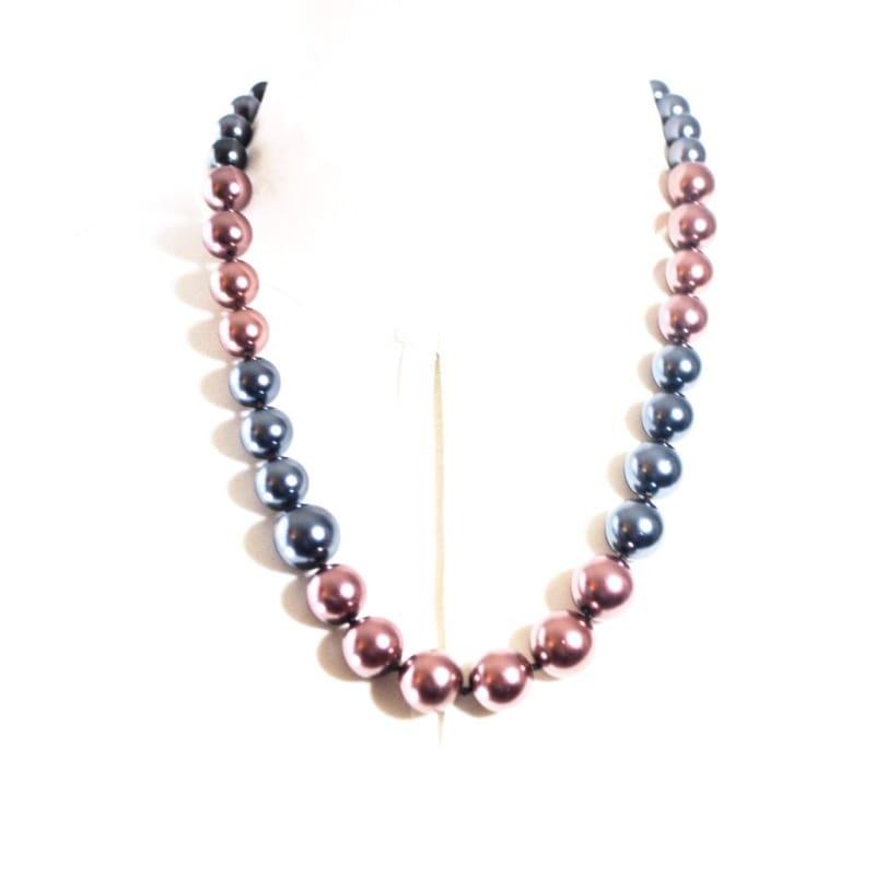 Brown and Gray Color Block Glass Pearl Necklace - TeresaCollections