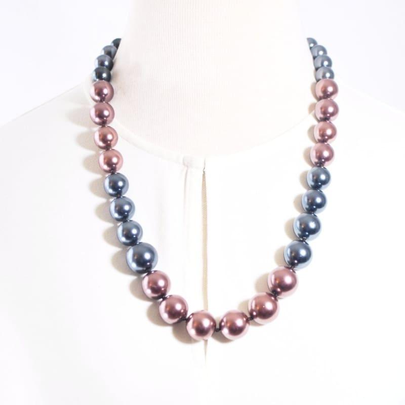 Brown and Gray Color Block Glass Pearl Necklace - TeresaCollections