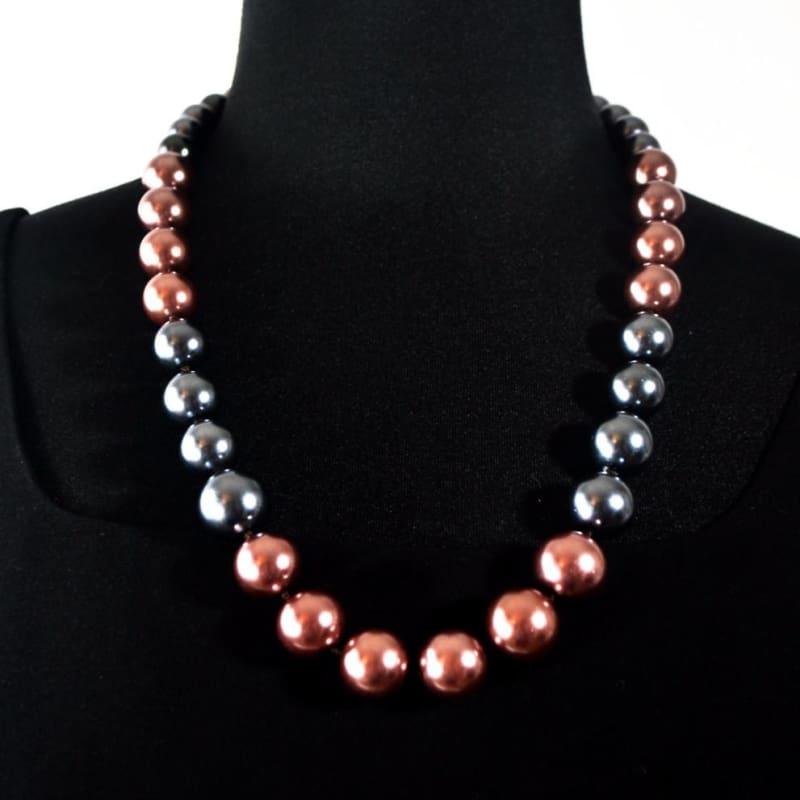 Brown and Gray Color Block Glass Pearl Necklace - TeresaCollections