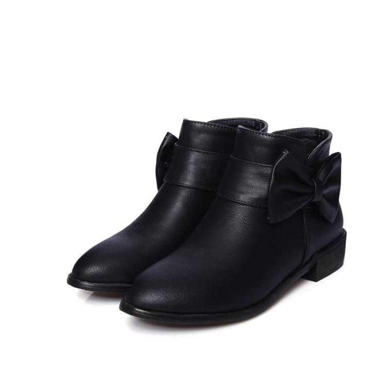 Butterfly-knot Boots Low Heel Martin Short Booties - TeresaCollections