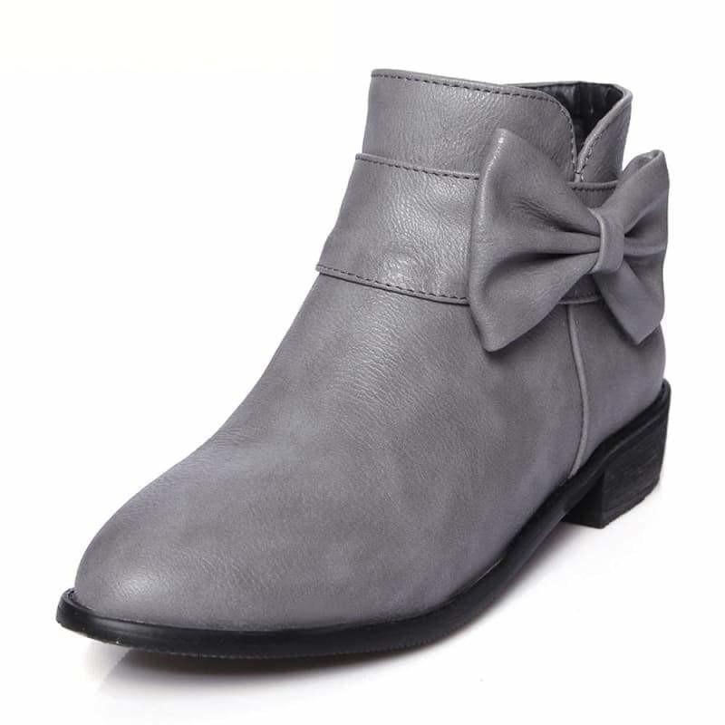 Butterfly-knot Boots Low Heel Martin Short Booties - Booties