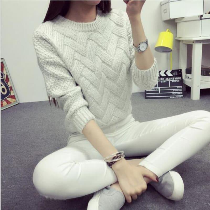 Cable Pullover Female Casual Plaid Sweater - Beige / One Size - women Sweater