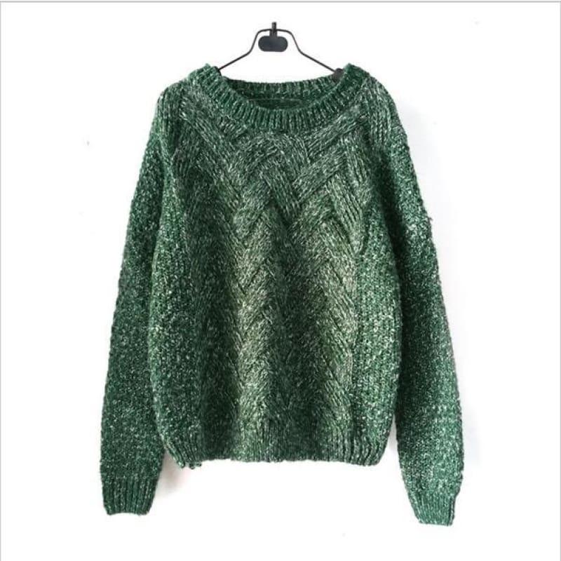 Cable Pullover Female Casual Plaid Sweater - Green / One Size - women Sweater