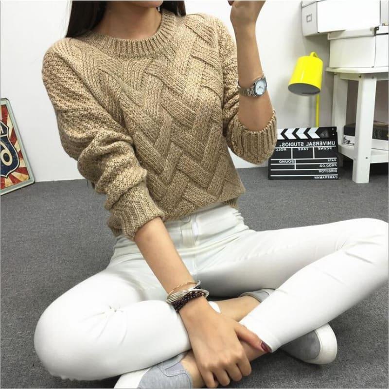 Cable Pullover Female Casual Plaid Sweater - women Sweater