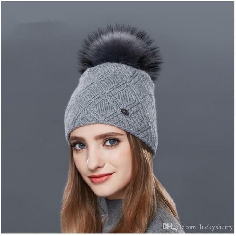 Cashmere Women Knitted Pompom Beanies Winter Hats - 07 / one size - Hats