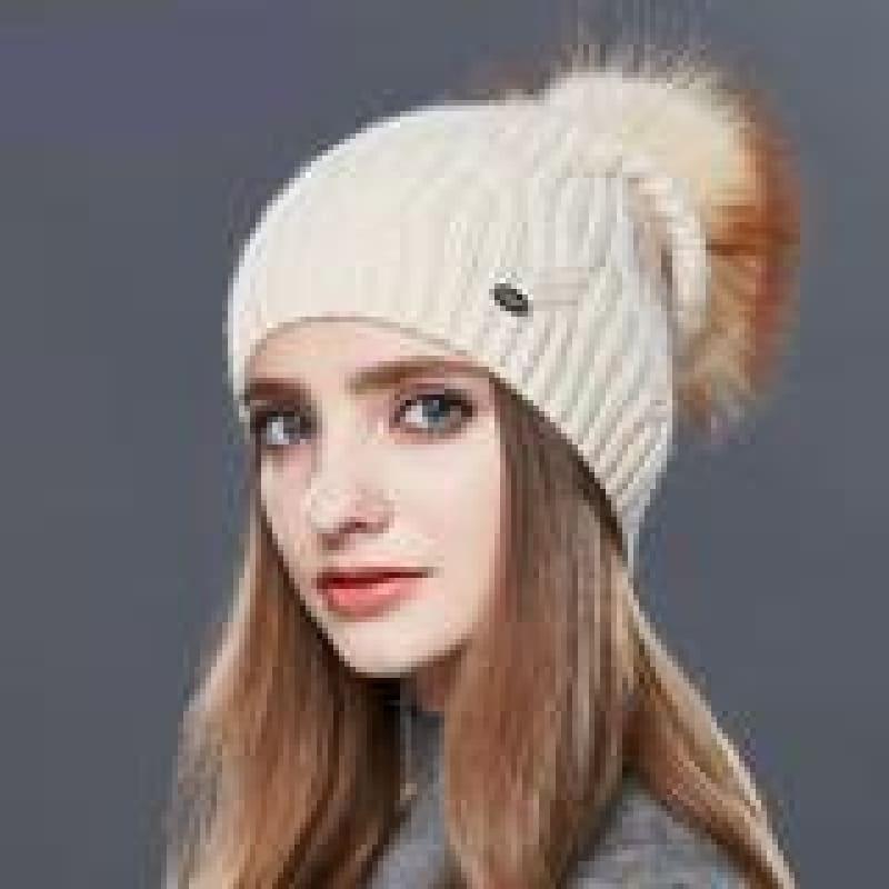 Cashmere Women Knitted Pompom Beanies Winter Hats - 09 / one size - Hats