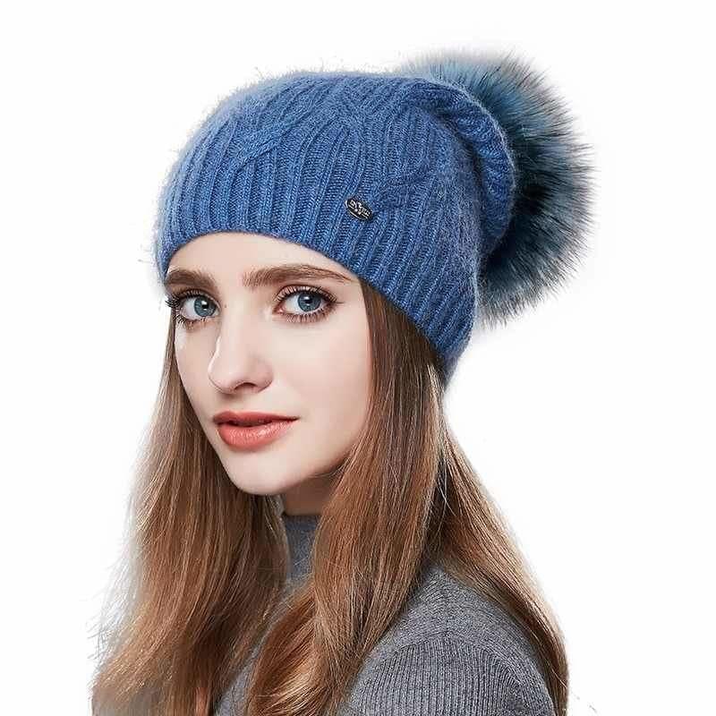 Cashmere Women Knitted Pompom Beanies Winter Hats - Hats