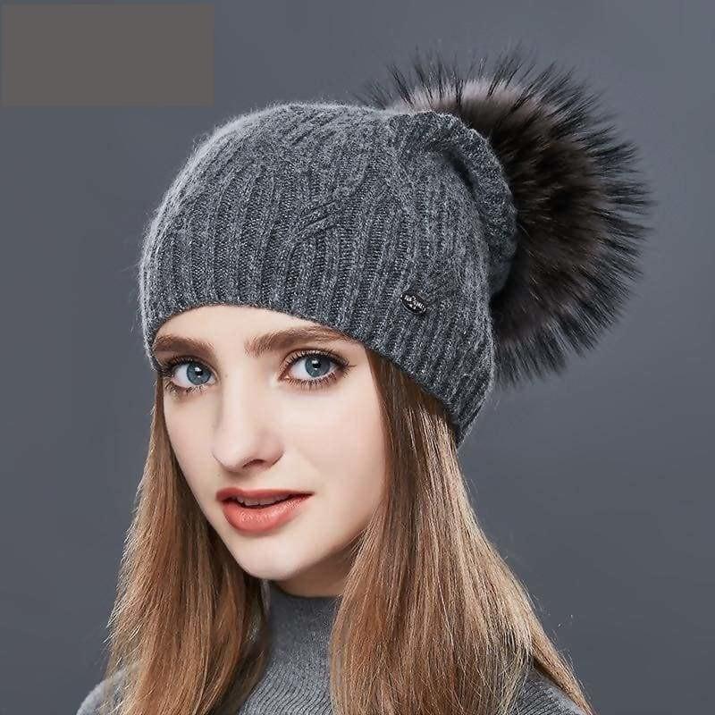 Cashmere Women Knitted Pompom Beanies Winter Hats - Hats