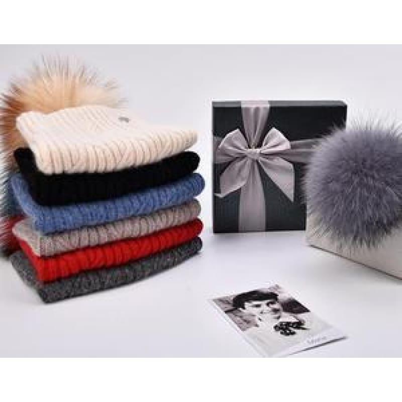 Cashmere Women Knitted Pompom Beanies Winter Hats - Hats