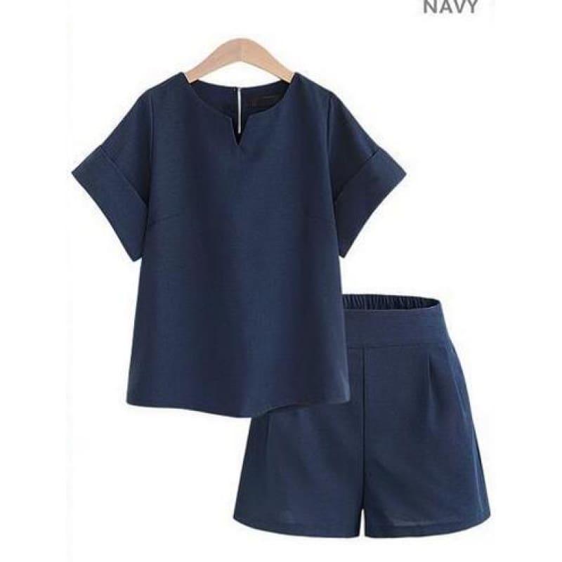 Casual Cotton Linen Two Piece Sets Women Summer V-Neck Short Sleeve Suits - TeresaCollections