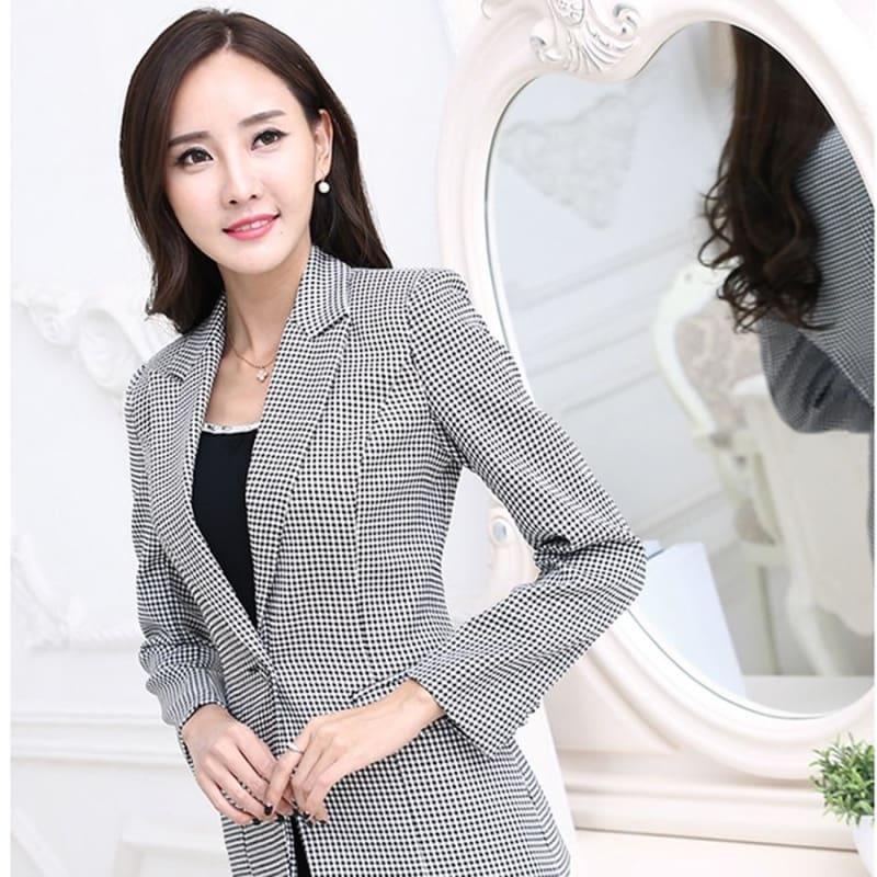 Checkered Jacket Long Sleeve Slim Fit Blazer - TeresaCollections