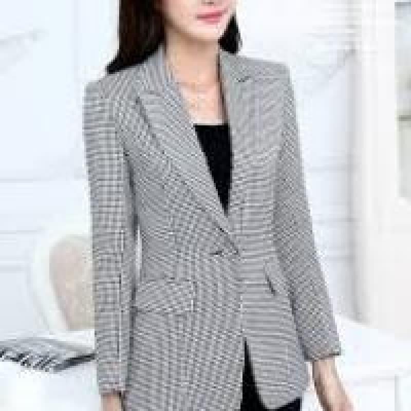 Checkered Jacket Long Sleeve Slim Fit Blazer - TeresaCollections