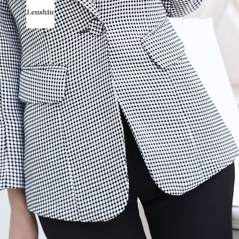 Checkered Jacket Long Sleeve Slim Fit Blazer - TeresaCollections