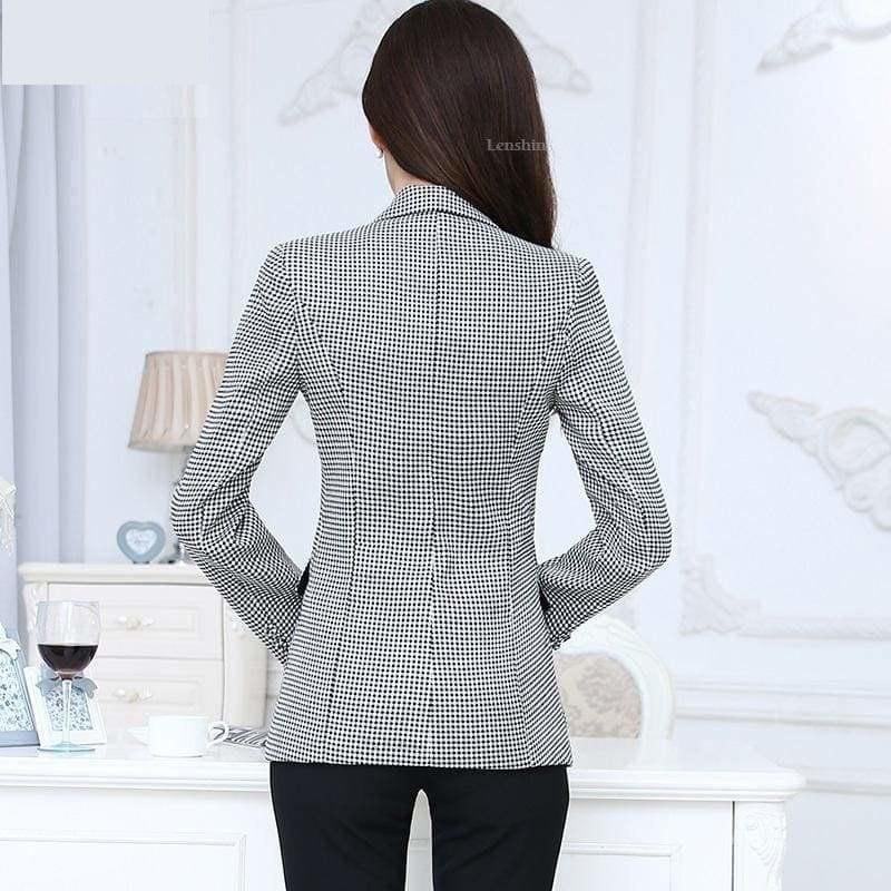 Checkered Jacket Long Sleeve Slim Fit Blazer - TeresaCollections