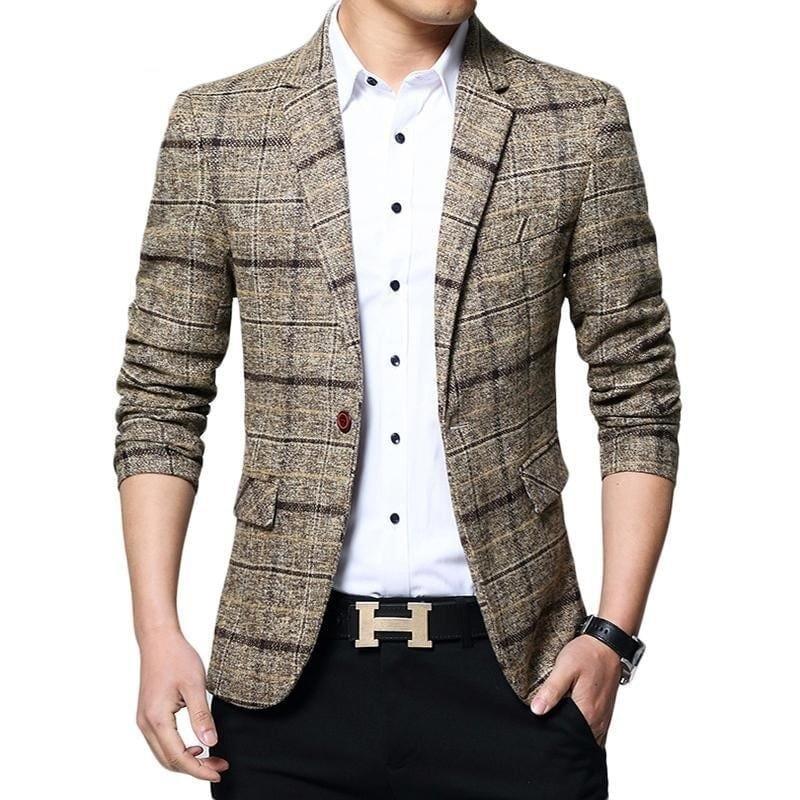 Checkered Men Blazer Fashion Slim Sport Blazers - Mens Jackets