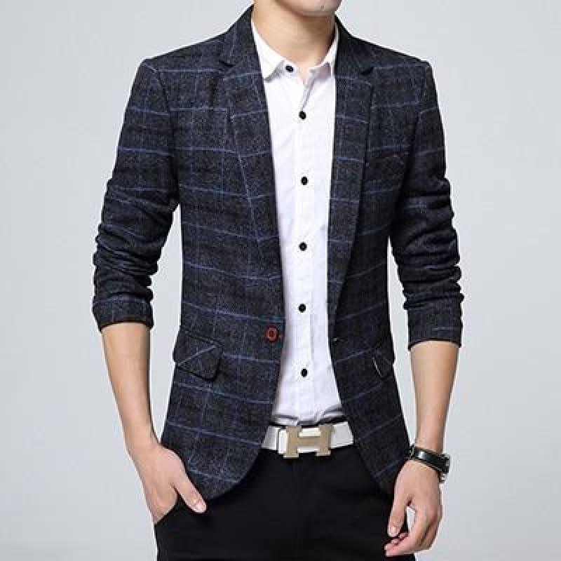 Checkered Men Blazer Fashion Slim Sport Blazers - Navy blue / 4XL - Mens Jackets