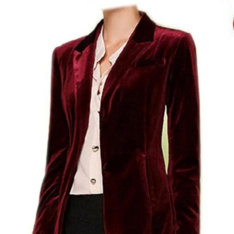 Chic European Style Womens Long Velvet Blazer Jackets - Jacket