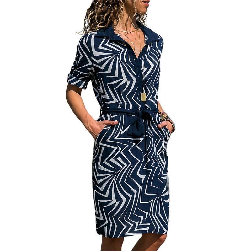 Chiffon Boho Beach Casual Striped Print A-line Shirt Mini Dress - TeresaCollections