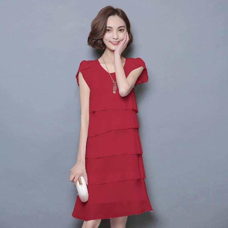 Chiffon Ruffles Elegant Ladies Party Cocktail Mini Dress - Red / 4XL - mini dress