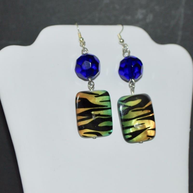 Chunky Blue Animal Print Dangle Earrings - TeresaCollections