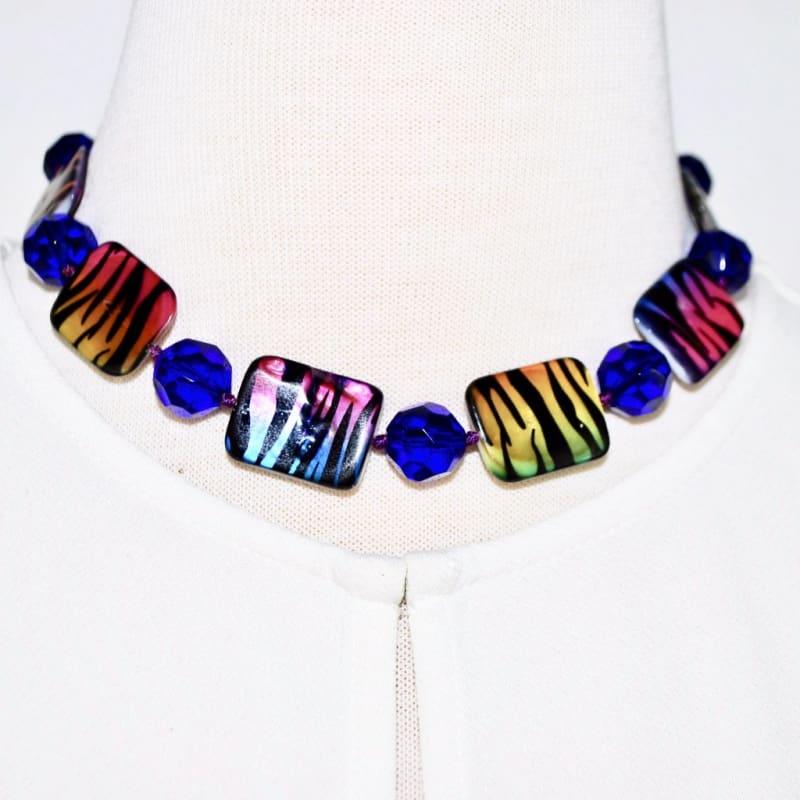 Chunky Blue Animal Print Shell Necklace - Handmade