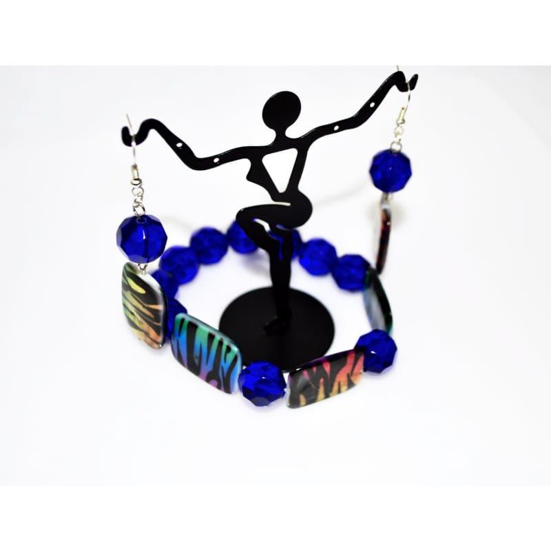 Chunky Blue Animal Prints Beaded Womens Bracelets - Handmade