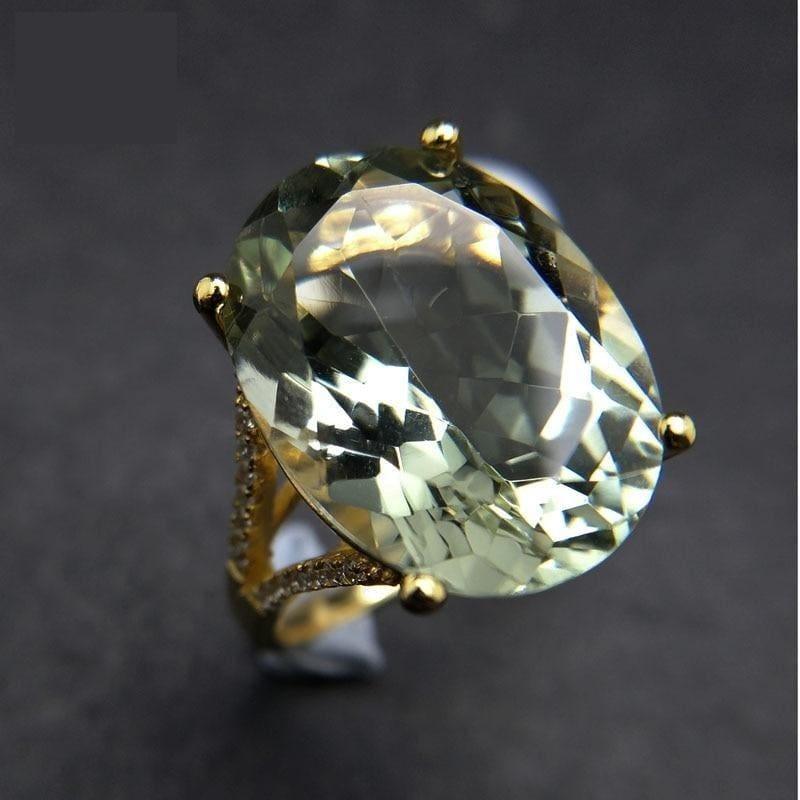 Chunky Natural 13ct Green Amethyst Gemstone Ring - rings