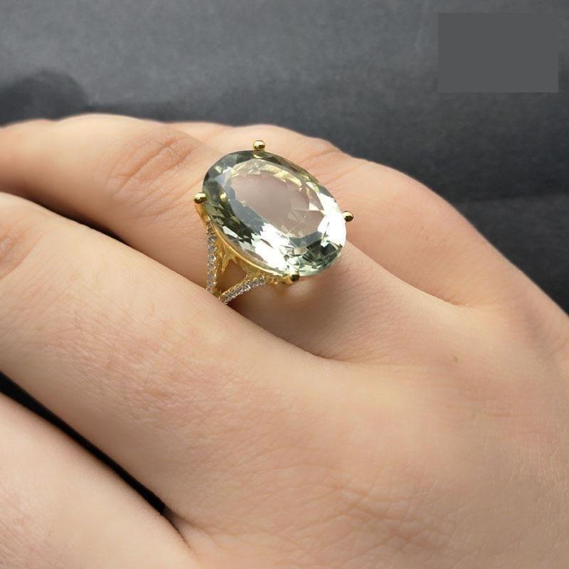 Chunky Natural 13ct Green Amethyst Gemstone Ring - rings