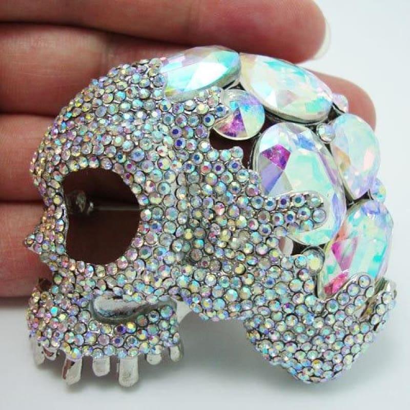 Classic luxury Halloween White Color Eye Skull Crystal Rhinestone Brooch - Brooch