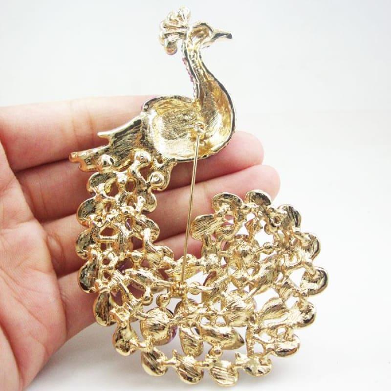 Classic Luxury Peacock Bird Gold Tone Brooch Pin Purple Rhinestone Crystal - brooch