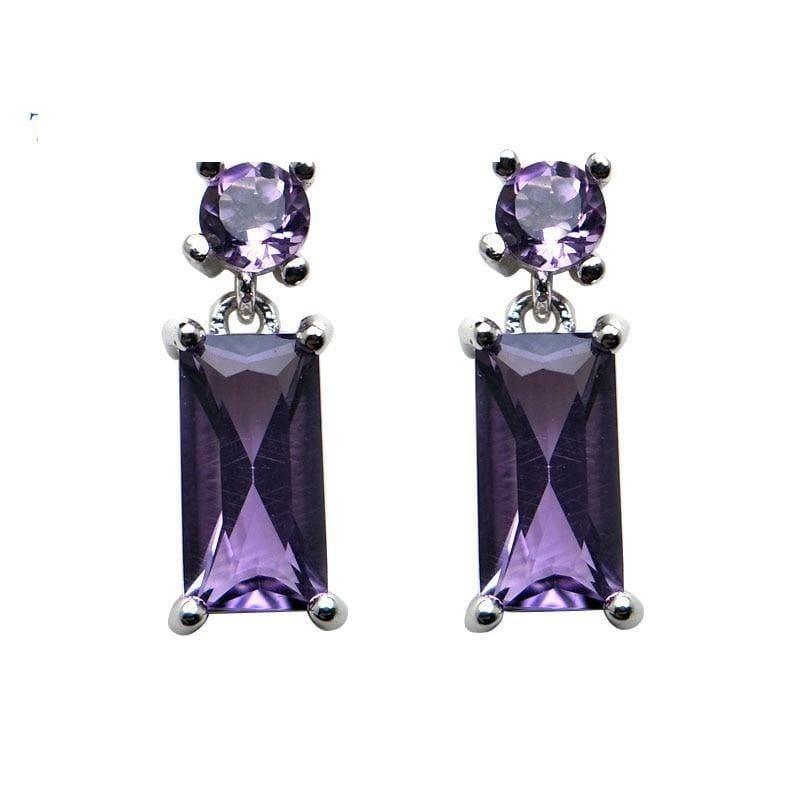 Classic Natural Amethyst Gemstone 925 Sterling Silver Earrings - Earrings