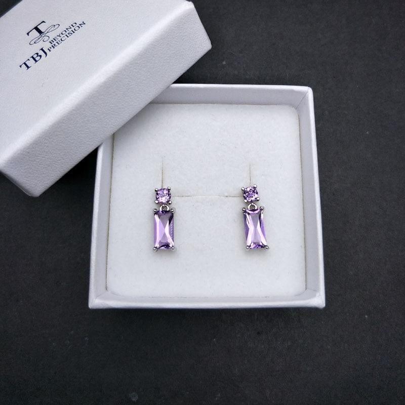 Classic Natural Amethyst Gemstone 925 Sterling Silver Earrings - Earrings