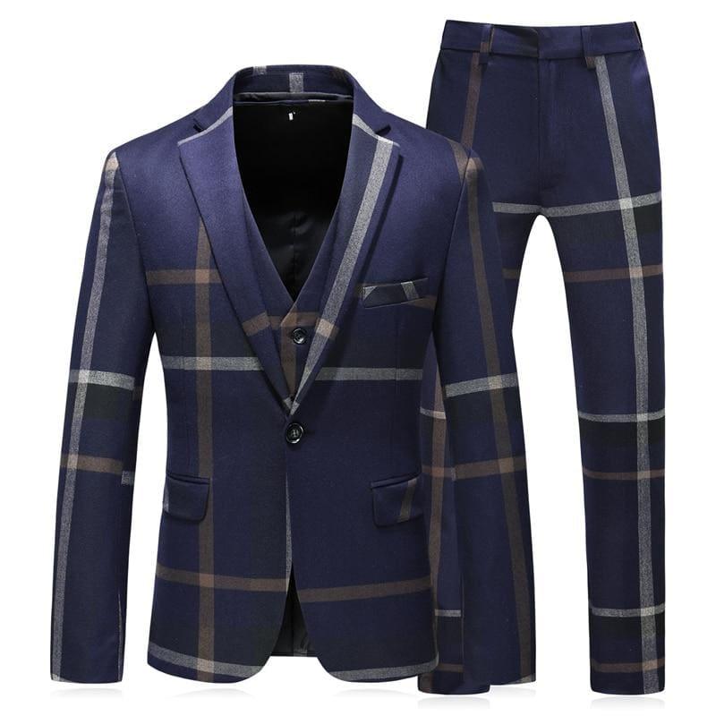 Classic Plaid Tuxedo Men Classic Mens Suits Formal Jacket Pants Vest Suits - mens suits