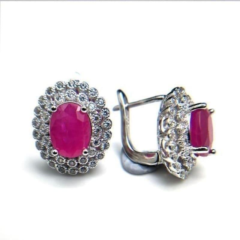 Classic Princess Cut Africa Ruby Precious Gemstone 925 Sterling Silver Earrings - ruby - Earrings