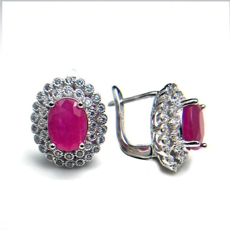 Classic Princess Cut Africa Ruby Precious Gemstone 925 Sterling Silver Earrings - Earrings