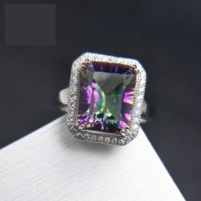 Classic Rainbow Fire Mystic Coated Quartz 9*11 Simple and Elegant Gemstone Ring - multi color / 6 - Rings
