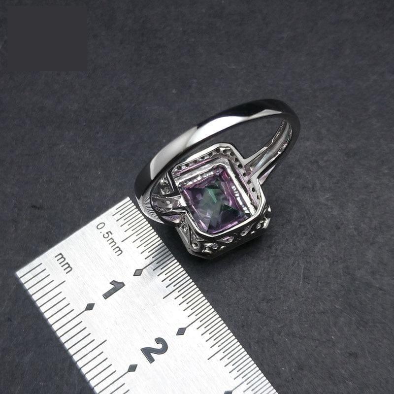 Classic Rainbow Fire Mystic Coated Quartz 9*11 Simple and Elegant Gemstone Ring - Rings