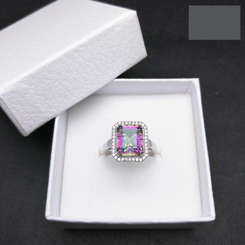 Classic Rainbow Fire Mystic Coated Quartz 9*11 Simple and Elegant Gemstone Ring - Rings