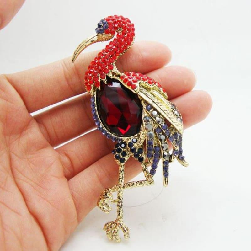 Classic Red Flamingos Bird Gothic Style Brooch Pendant Rhinestone Crystal - Default title - brooch