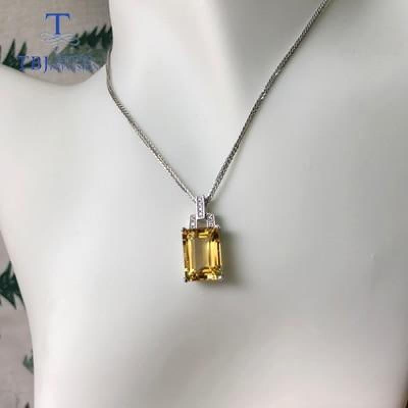 Classic Square Citrine Gemstone 10*14mm 925 Silver Necklace - citrine / 45cm - Necklace