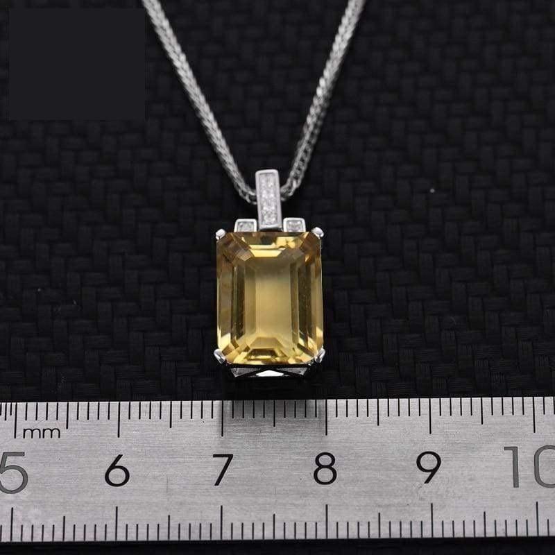 Classic Square Citrine Gemstone 10*14mm 925 Silver Necklace - Necklace