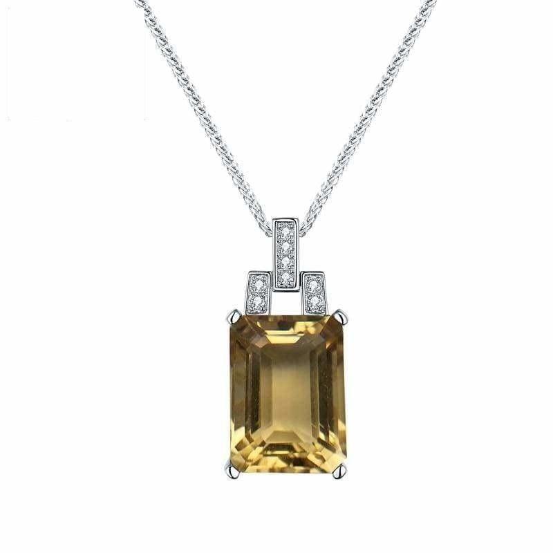 Classic Square Citrine Gemstone 10*14mm 925 Silver Necklace - Necklace