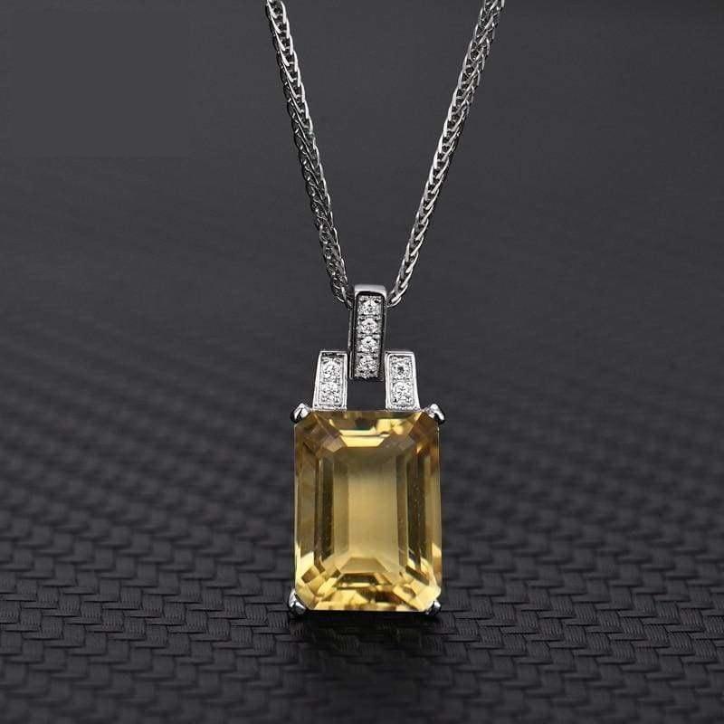 Classic Square Citrine Gemstone 10*14mm 925 Silver Necklace - Necklace