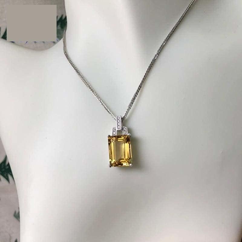 Classic Square Citrine Gemstone 10*14mm 925 Silver Necklace - Necklace