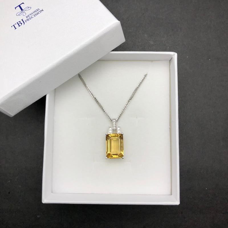 Classic Square Citrine Gemstone 10*14mm 925 Silver Necklace - Necklace
