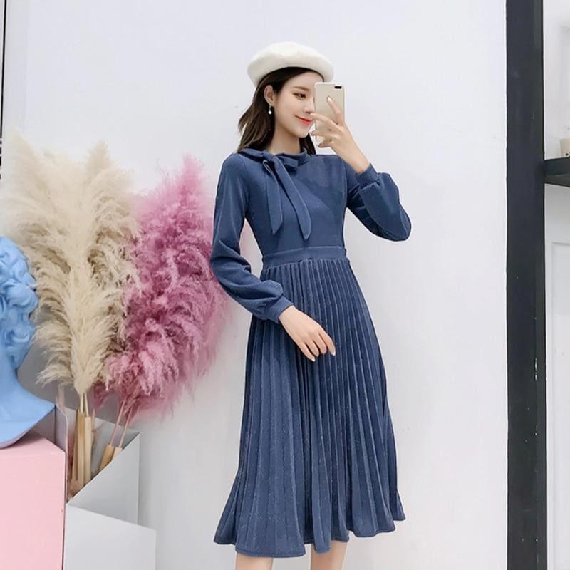 Classical Pleated Bouncy Pleated Elegant Midi Dress - TeresaCollections